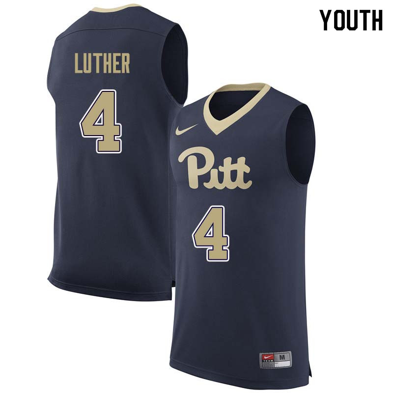 Youth #4 Ryan Luther Pittsburgh Panthers College Basketball Jerseys Sale-Navy